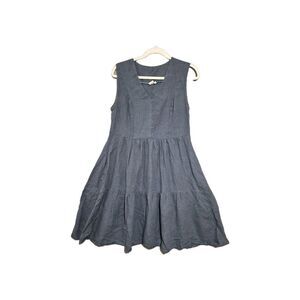 The Maybe Collection Women's Blue Sleeveless V Neck 100% Linen Dress Small